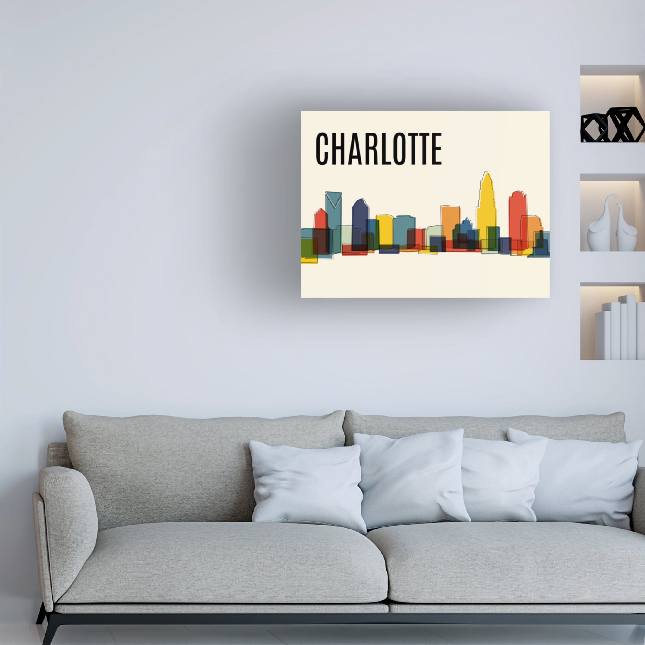 Canvas Wall Art - Tom Quartermaine 'Charlotte Mid Century Modern Cityscape' Wall Art for Living Room, Bedroom, or Office Décor by Trademark Fine Art - 19 x 14 Inches