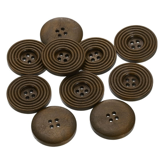 10pcs 40L DIY Sewing Buttons 1"(25mm) Wooden Round Flat 4-Hole Craft Replacement Buttons for Sewing Clothing Handmade Crafts, Brown
