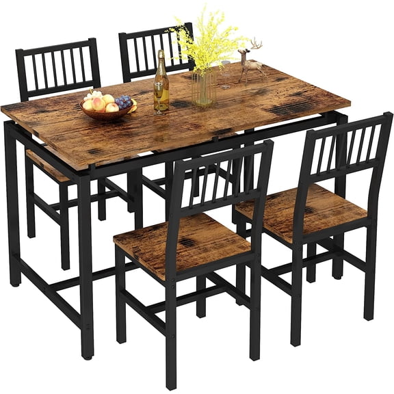 Cvortll Dining Table and Chairs Set for 4, 30"H Industrial Kitchen Table and Chairs with Metal Frame