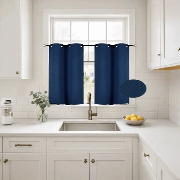 Gorgeous Home Linen Thermal Grommet Navy Blue Window Panels 28" Wide Curtain Unlined Blackout 36" Long 2pc