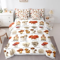 Manfei Cartoon Mushroom Print Bedding Comforter Set 7pcs, Jungle Plant Botanical Queen Bedding Sets, Teen Boy Girl Kid Reversible Queen Sheet Sets, Ultra Soft Home Decor
