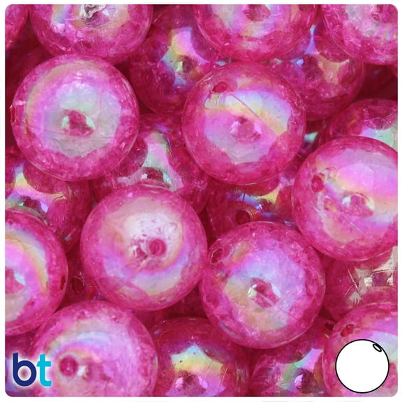 BeadTin Dark Pink Crackle 20mm Round Plastic Beads (10pcs)