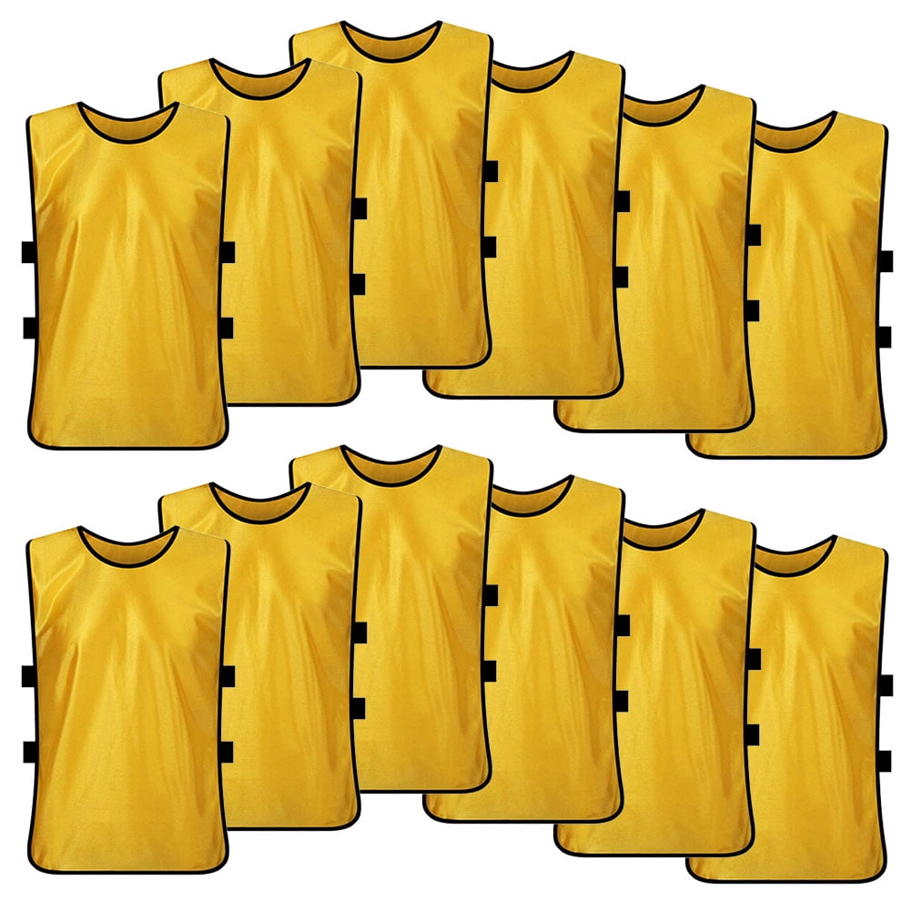 Soccer Pinnies Scrimmage Vests (12 Pack) Sports Jersey for Youth AdultYellowXL