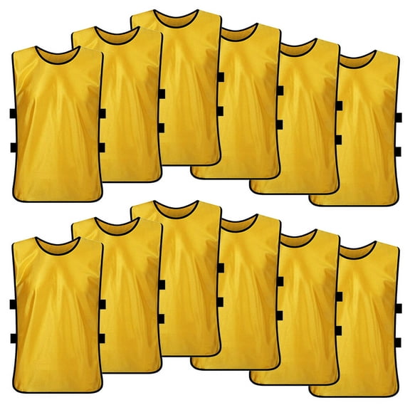 TOPTIE Soccer Pinnies Scrimmage Vests (12 Pack) Sports Jersey for Youth Adult-Yellow-XL