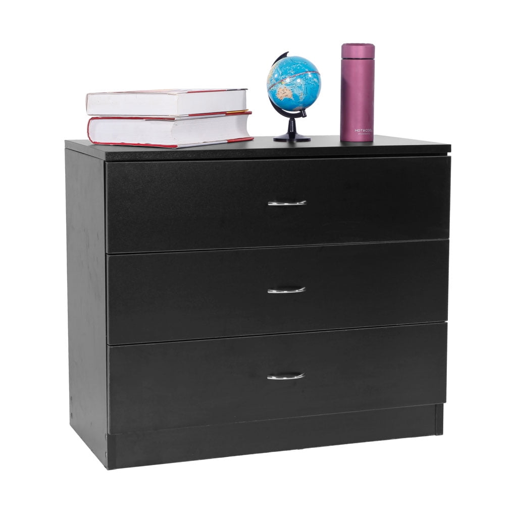 Bedroom Night Stand Dresser Cabinet Sofa Side End Table with 3 Drawers Black
