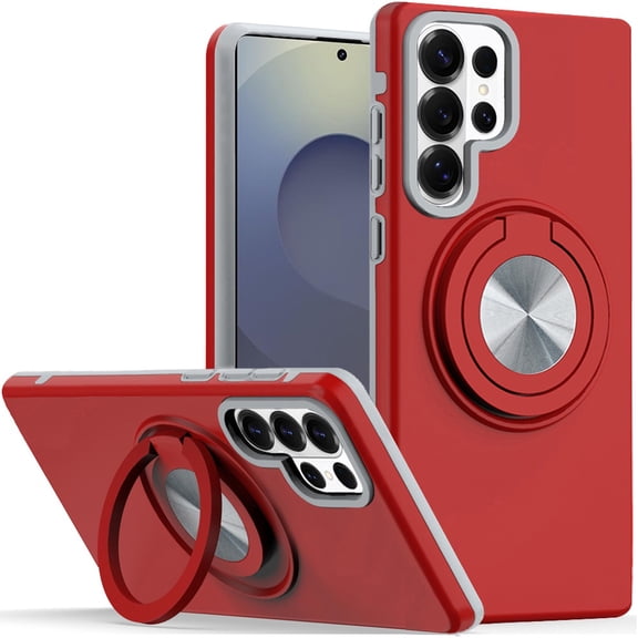 For Samsung s26 Ultra Metal CD Pattern Matte Finished Hybrid with Rotational Ring [Car Mount Friendly] Case - Red