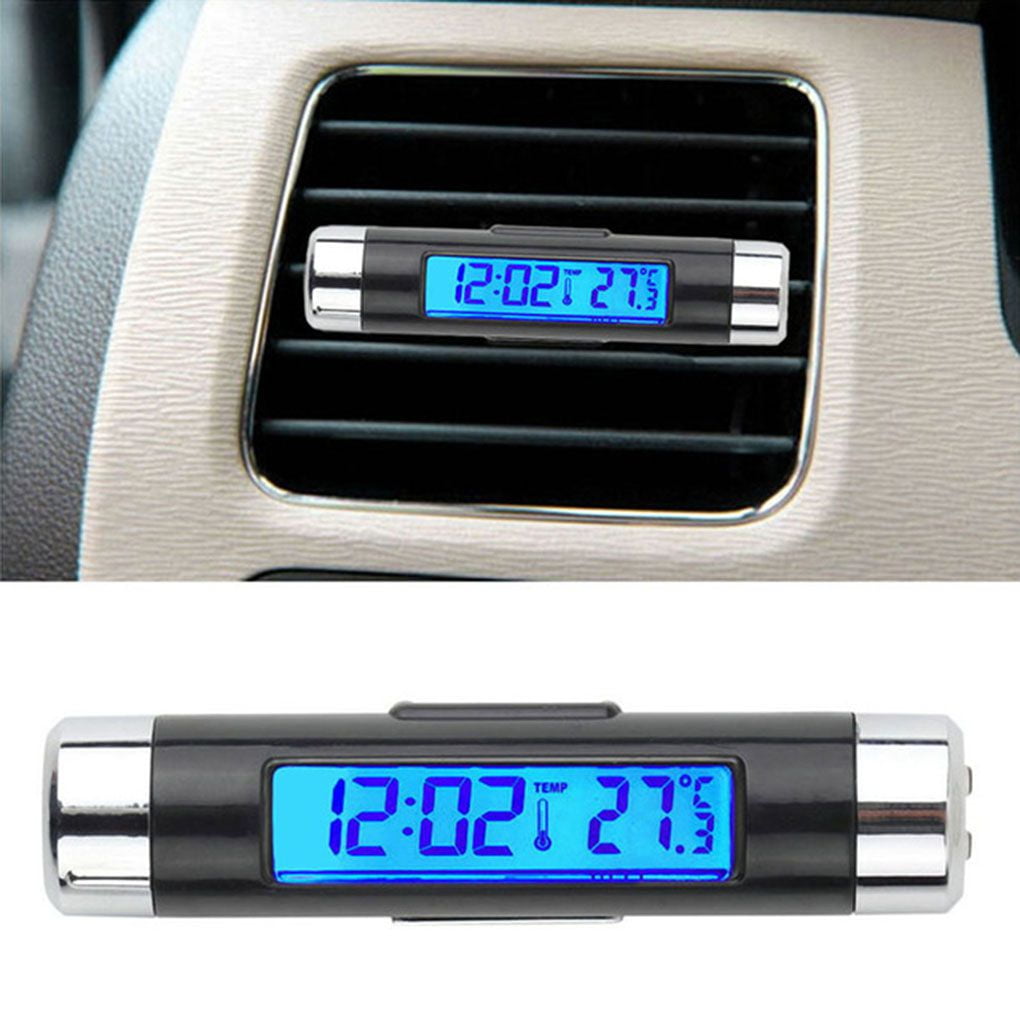 Clip-on Truck Car LCD Thermometer Automotive Digital Backlight Clock Monitor Blue Backlight
