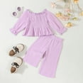 thumbnail image 4 of CHEEREAM Infant Baby Toddler Girls Clothes Solid Color Baby Girl Fall 6 9 12 18 24M 3 4 5T Cotton Outfits Long Sleeve Ruffle Top and Pants Set, 4 of 8