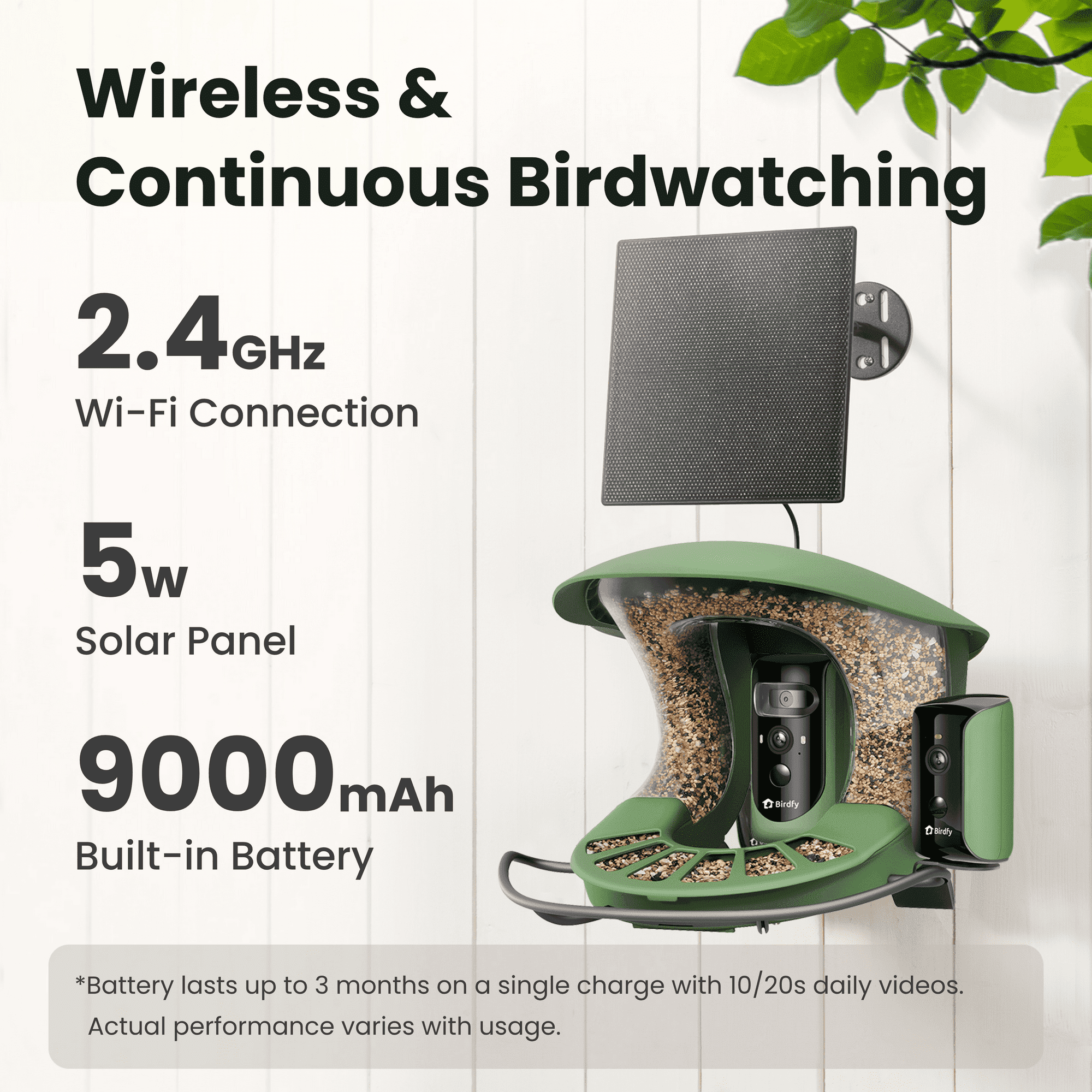 Birdfy Smart Bird Feeder with Camera, 5W Solar Powered, Dual Cameras Auto-Capture Close-Ups & Lifetime Free 99% Accurate AI Bird Identification, Perfect Gift for Bird Lovers