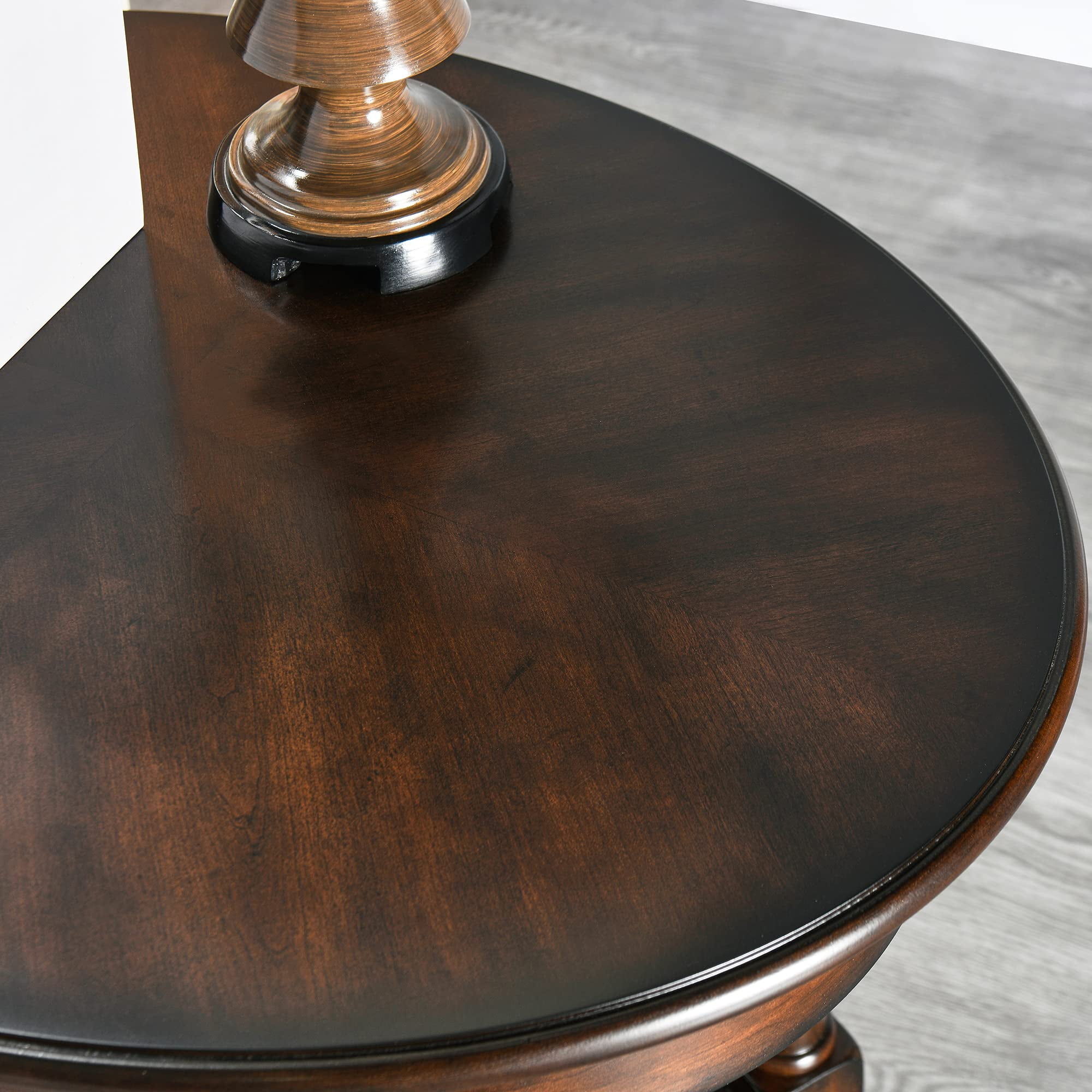 JESONVID Solid Wood Oval End Table with Drawer and Storage Shelf, 28" Traditional Retro Side Table Polished Edging Sofa Table Bedside Nightstand for Living Room Bedroom Home, Vintage Walnut