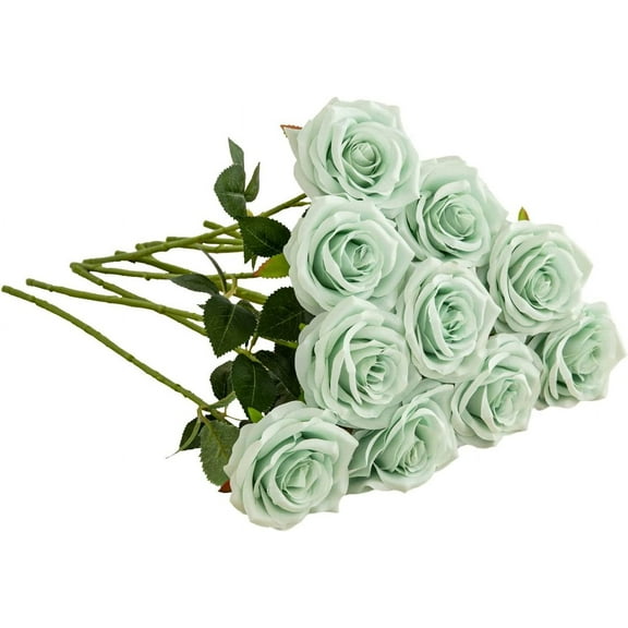 Plum Artificial Rose 10pcs Open Flower Bouquet Faux Rose Stems for Wedding Arrangement, Bridal Bouquet, Centerpiece, Fake Faux Silk Flowers A