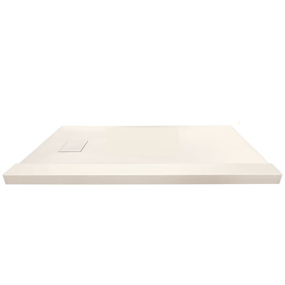 Transolid Trimslate 60-in x 32-in Tub Replacement Shower Base with Adjustable Single Threshold and End Drain, Cameo
