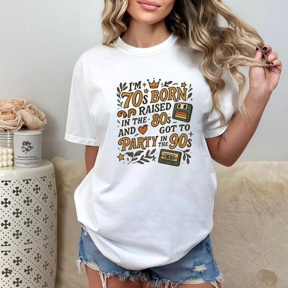 Retro Decades Graphic Tee Vintage T Shirt Tops Comfortable Short Sleeve Round Neck White S-5XL