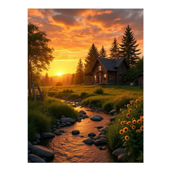 Diamond Art Kit for Adults, Sunset Cabin Stream Serenity Diamond Painting for Adults Beginners, DIY Diamond Art Painting Kits, 5D Diamond Painting Crafts for Home Decor 12x16 Frameless