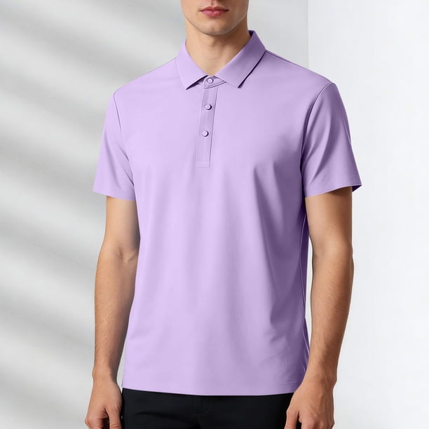 Blusa y camisa de manga corta con cuello vuelto para hombre, color liso, informal, holgada, a la moda, de seda helada, sin costuras, transpirable, elástica, con botones, de cedro, blusa de manga corta