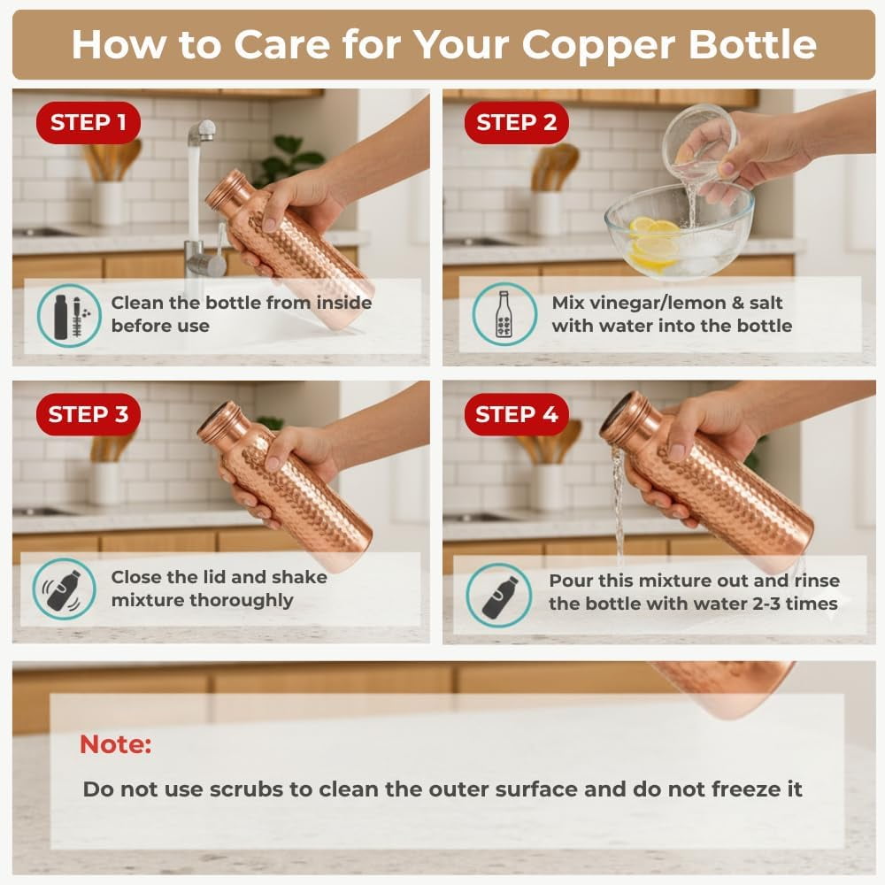 Store Indya 30 oz Copper Water Bottle with Handcrafted, Leak-Proof Lid