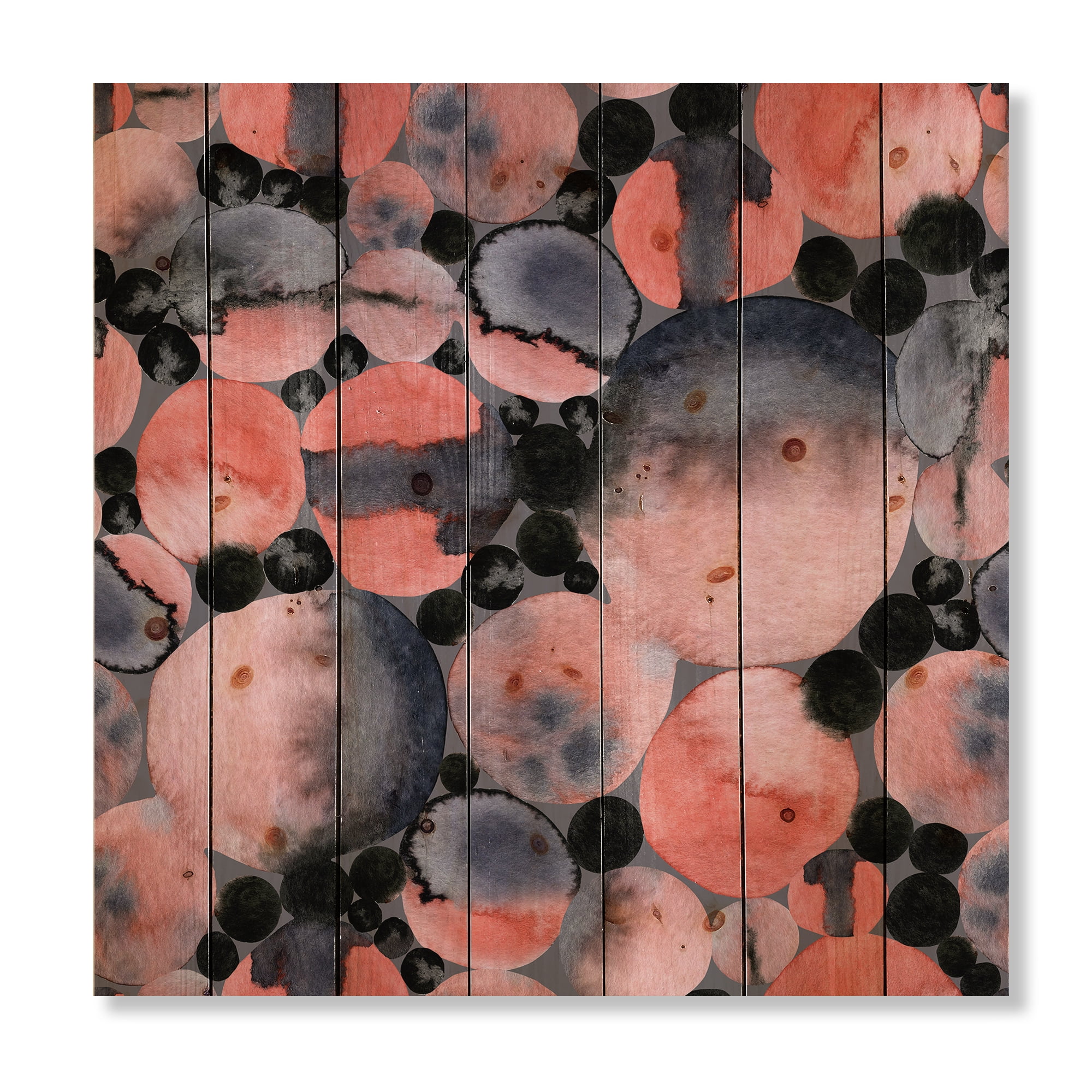 Designart 'Polka Dots Abstract Geometric Art' Modern Print on Natural Pine Wood