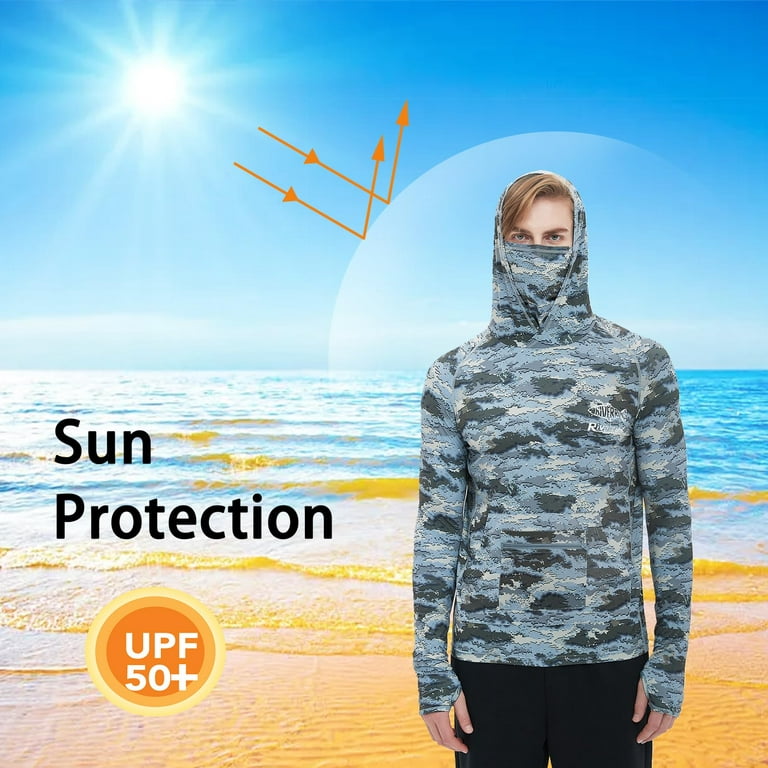 Riverruns UPF 50+ Fishing Hoodie, Sun Hooded Fishing Shirt, Sun Protection  Long Sleeves Shirt for Men Fishing 