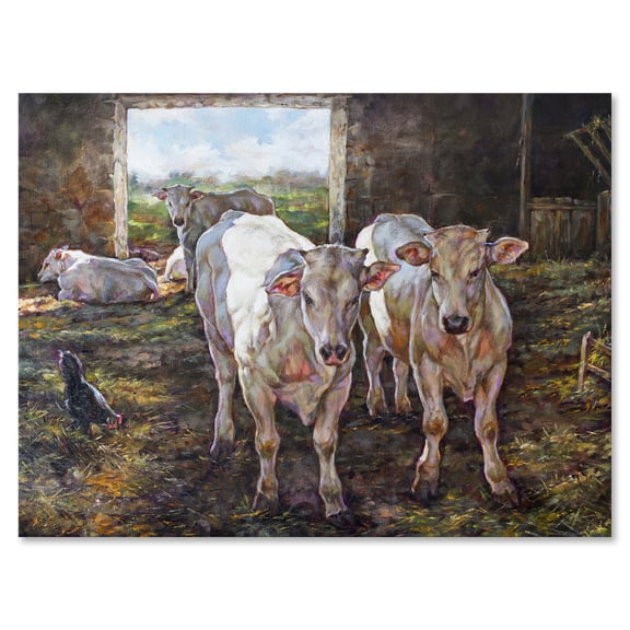 Designart ' The Cows In The Stable In Countryside ' Farmhouse Canvas Wall Art Print