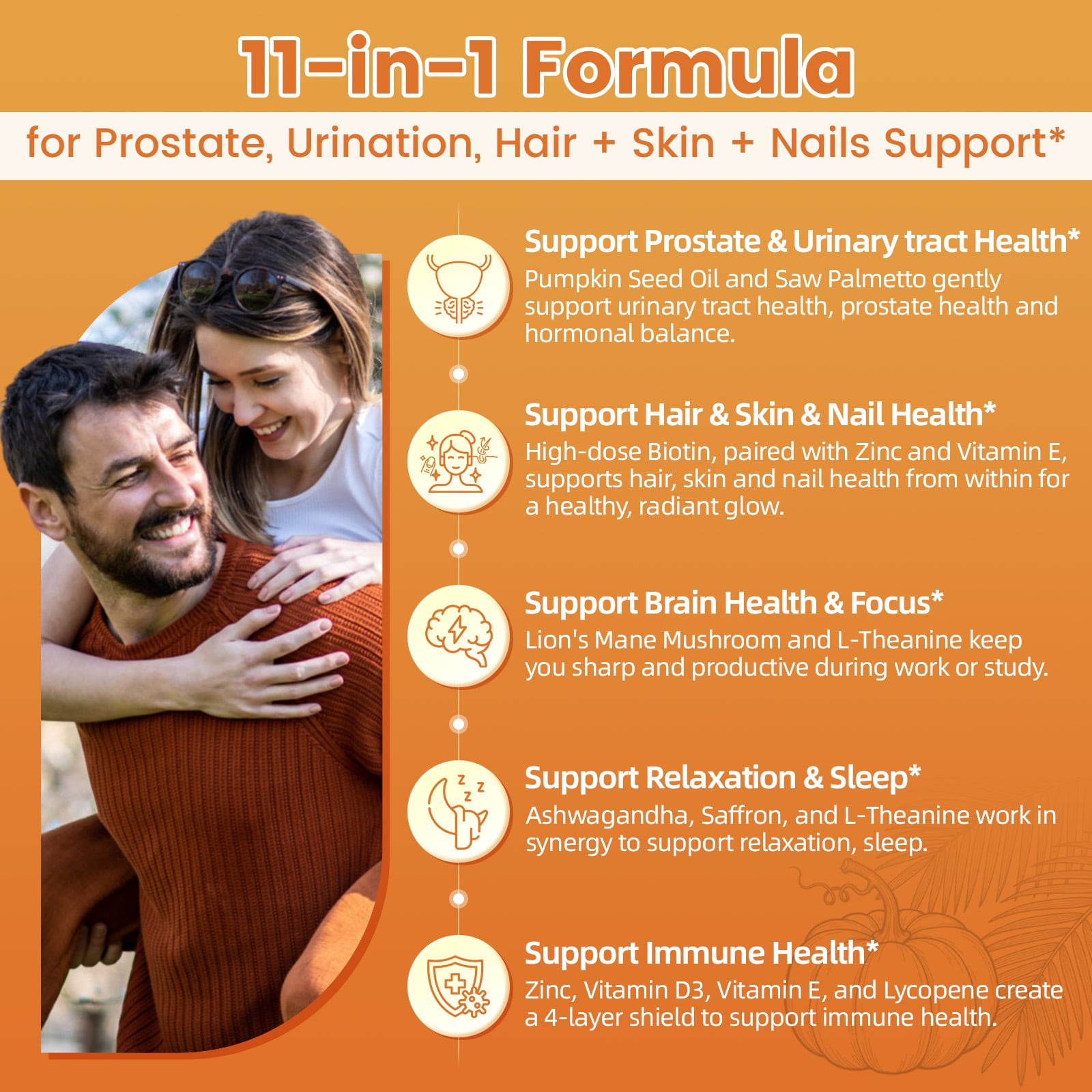 Pumpkin Seed Oil Gummies for Prostate Health, Immune & Urinary Tract Support, Hair & Skin Health - Cold Pressed Pumpkin Seed Oil with Saw palmetto - Vegan, Sugar Free - Orange Flavor, 120 Count