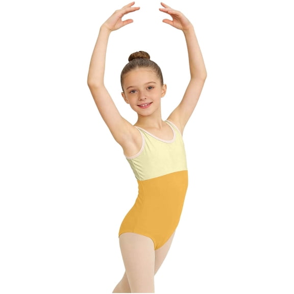 Girls Sleeveless Tank Leotard Nylon Spandex Ballet Gymnastics Dancewear Yellow Ages 3-15,Size 12-13 T