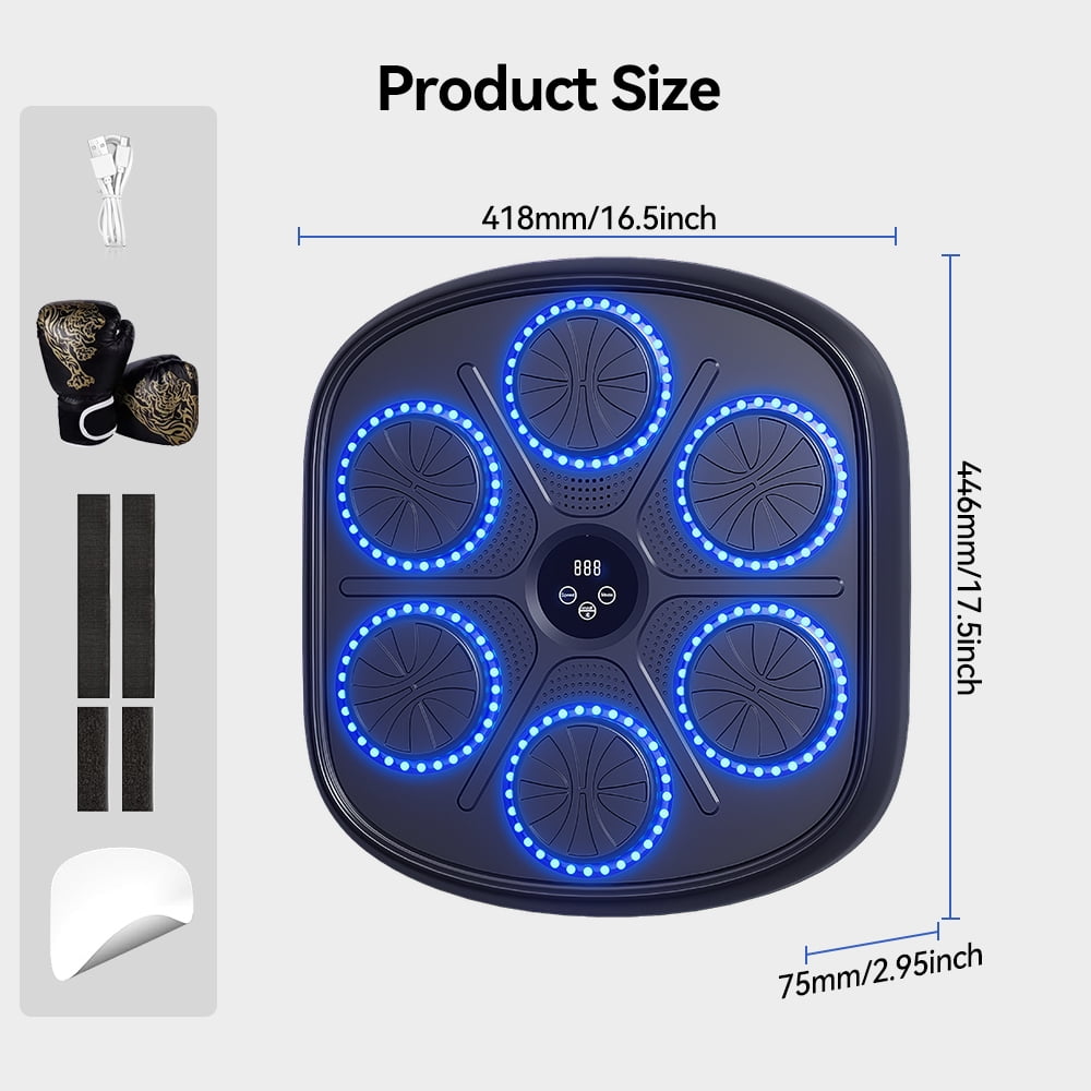 Smart Music Boxing Machine - Bluetooth Speaker, LED Light Effects, 9 Workout Modes, Velcro/Nano-adhesive Installation, Durable ABS/PU Target for Home Gym Fitness & Stress Relief