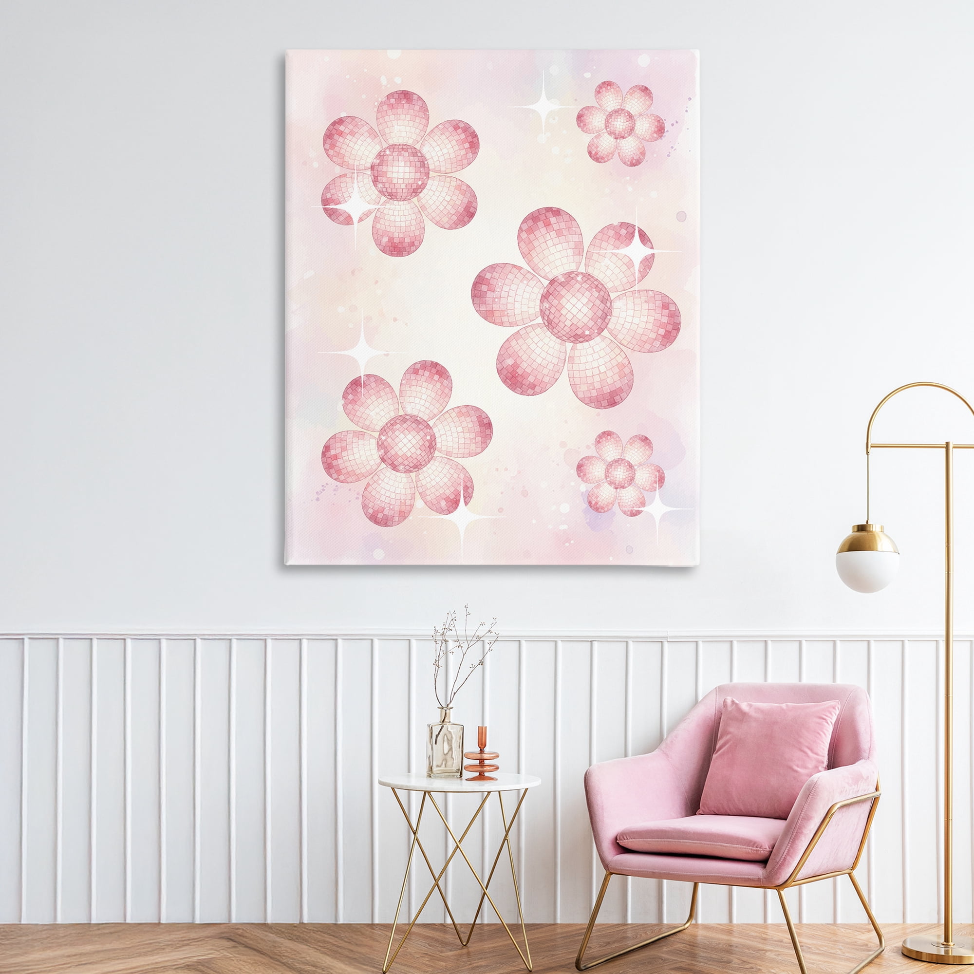 Stupell Industries Disco Ball Floral Patterns Canvas Wall Art, design by Lil' Rue