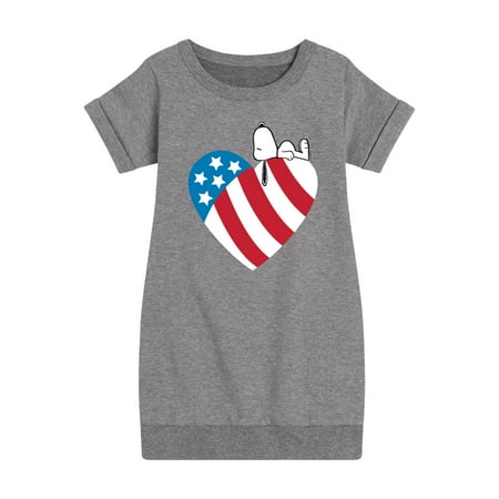 

Peanuts - Snoopy On Flag Heart - Toddler & Youth Girls Fleece Dress