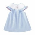 thumbnail image 2 of LIIPEE Girls Back To School Dresses Cartoon Embroidery Short Sleeve Round Neck Striped Sundress Infant Versatile Daily Dress,Blue,12-18 Months, 2 of 7