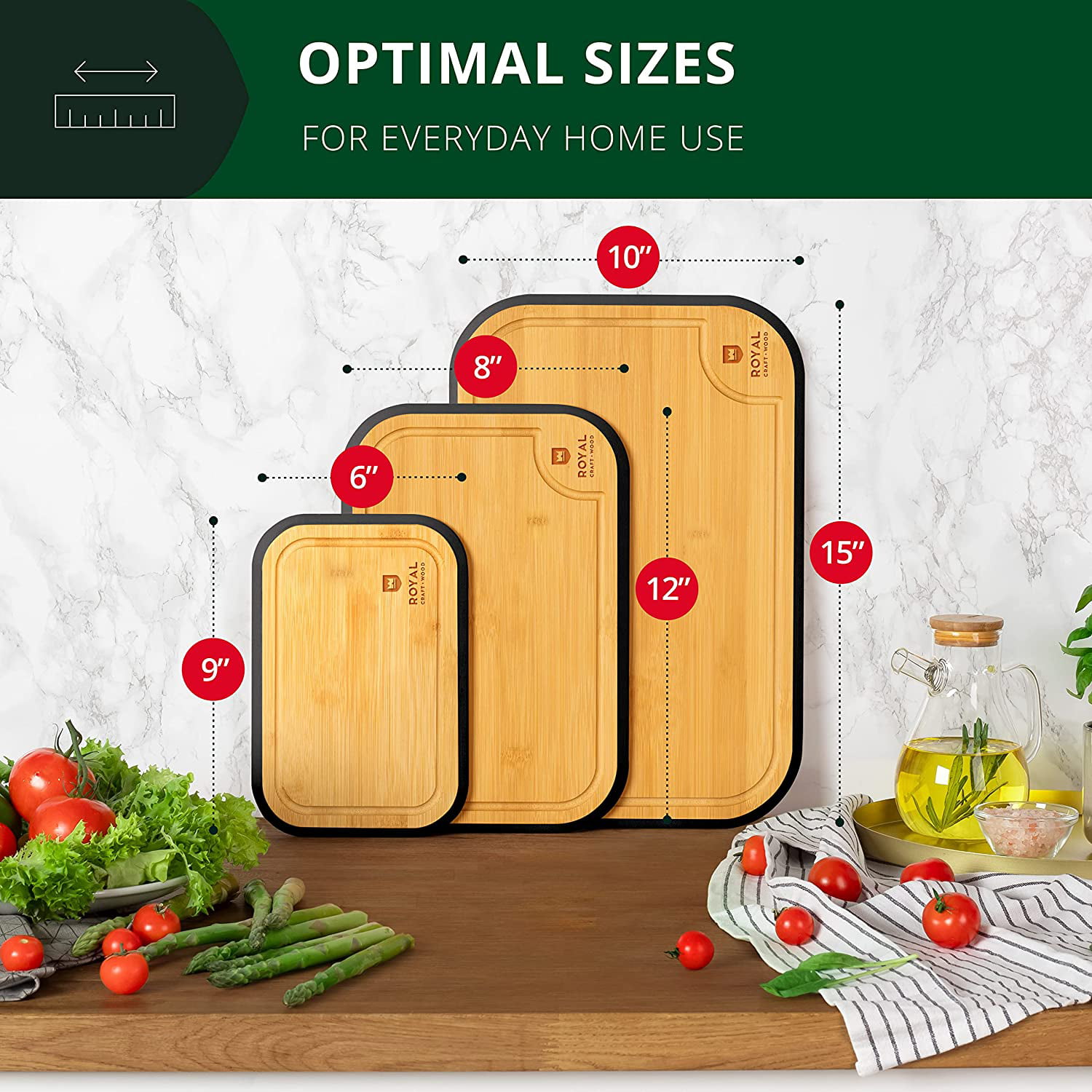 ROYAL CRAFT WOOD Bamboo Cutting Boards for Kitchen, Wood Chopping Boards  with Juice Groove, Two Tone Bamboo (Light and Dark)