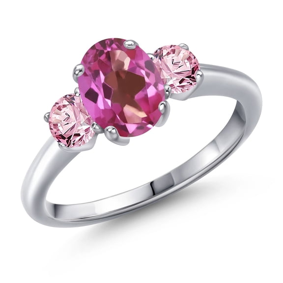 Gem Stone King 1.80 Ct Oval Pink Mystic Topaz Pink Lab Grown Diamond 925 Sterling Silver Ring