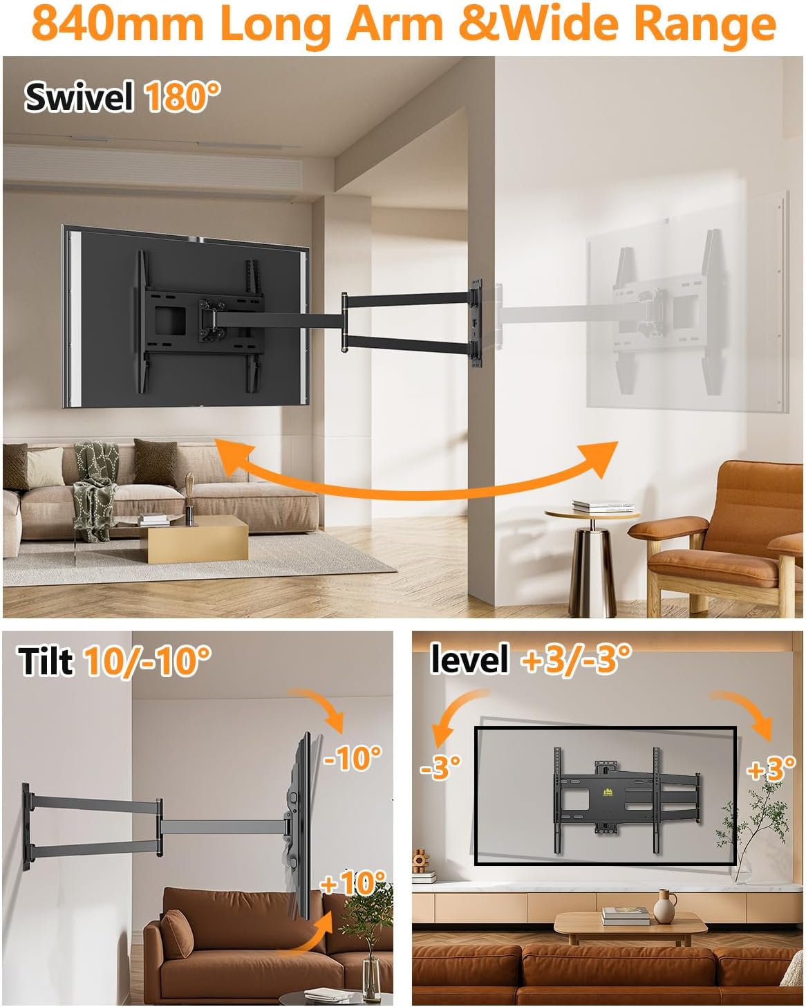 FORGING MOUNT Corner TV Wall Mount Long Arm TV Mount for 23"-65" TVs, Full Motion TV Wall Mount with 33" of Smooth Extension, Holds 99lbs, Max 400X400mm