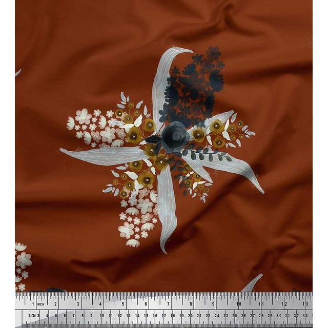 Soimoi Cotton Duck Fabric Leaves & Rose Flower Decor Fabric Printed Yard 56 Inch Wide