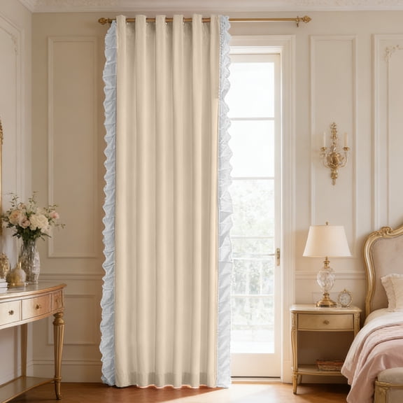 Btomtd Vintage Lace Blackout Curtains, 35 x 79 Inches Long, 1 Panel, Princess-Style Window Drapes for Bedroom and Living Room, Beige