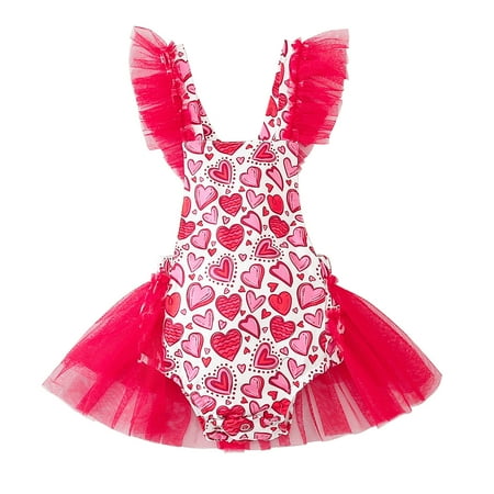 

LBECLEY Baby Girl Shorts 3-6 Months Valentine s Day Baby Girls Sleeveless Patchwork Cartoon Print Tulle Dress Romper Outfits Girls Clothes 9 10 Red 100