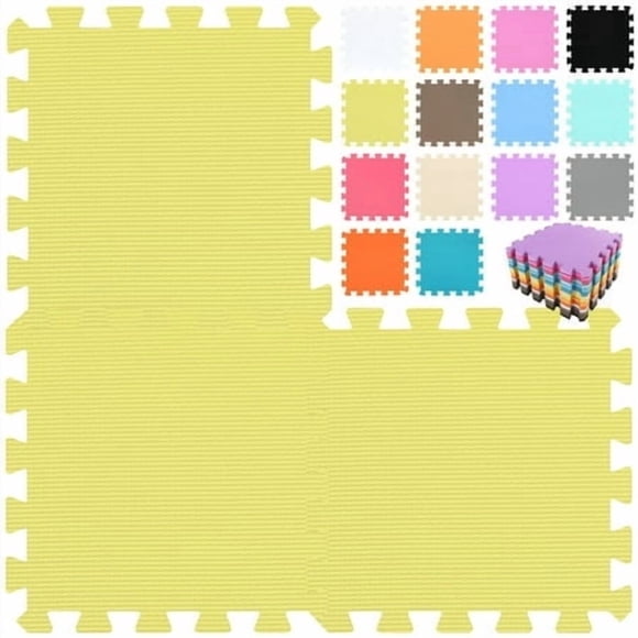 Qqpp Tapis de Sol en Mousse Casse-Tête Emboîtables en Caoutchouc Eva 18 Tuiles - Tapis de Jeu pour Bébé pour Jouer / Tapis d'Exercice pour l'Entraînement à la Maison. Jaune. Qc-Eb18N