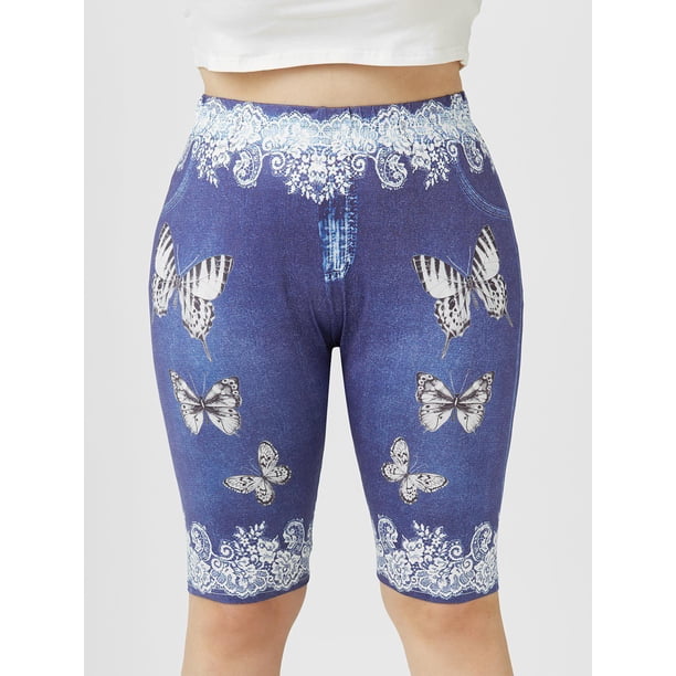 Shorts de Denim en Talla Extra con Estampados de Mariposa 3D Rosegal Pantalones cortos de talla grande