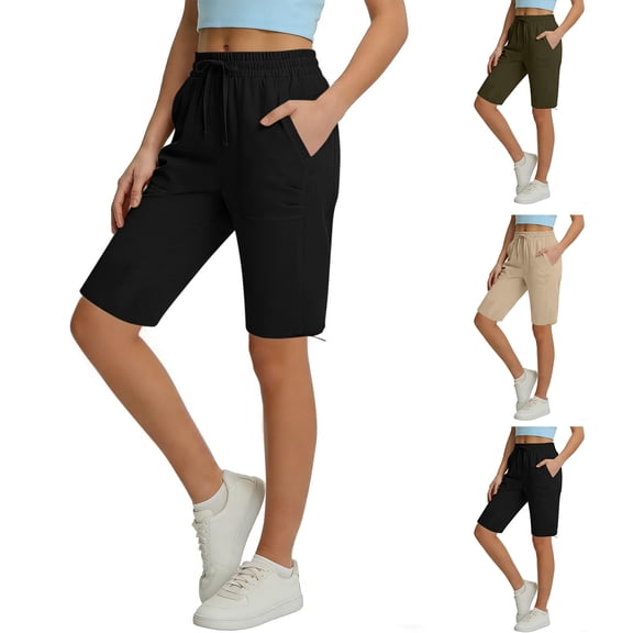 Women's 15-Inch Hiking Bermuda Shorts with Side Cargo Pockets and Stretch Waistband, Soft Quick-Dry Fabric for All Day Comfort Army Green L