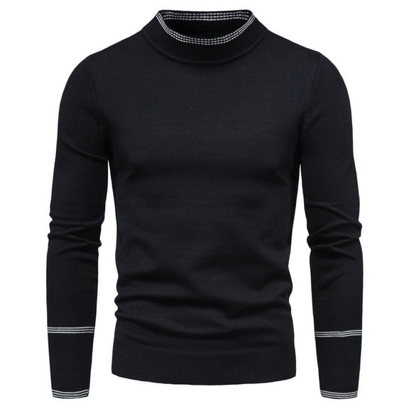 Mens Crewneck Sweater Casual V Neck Color Block Tops Thermal Dailywear Winter Clothes with Pockets, Black, Size XL