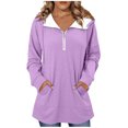 thumbnail image 2 of Quarter Zip Pullover for Women Lightweight Solid V-Neck Sweatshirts Long Sleeve Soft Oversized Hood Sweater, 2 of 6