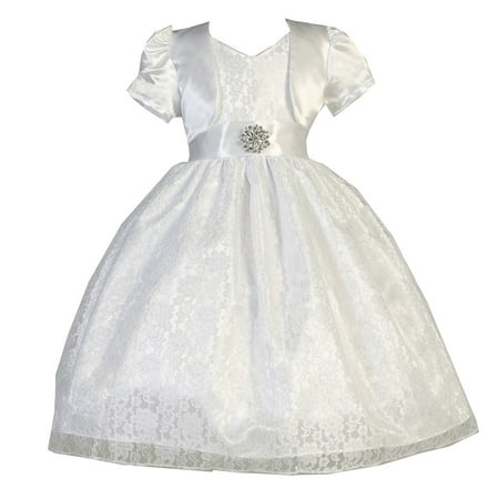 Ellie Kids - Big Girls White Raschel Lace Brooch Flower Girl Dress 8-12 ...