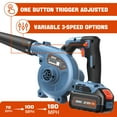 thumbnail image 3 of SENIX 20V Max* Cordless Blower with 2.5Ah Battery & Charger Included, Variable 3-Speed Up to 180 MPH/75 CFM, Lightweight BLX2-M, 3 of 7