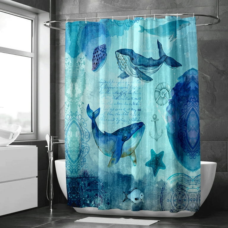 Sea Ocean Creatures Shower Curtain, Underwater Seashell Shower Curtain,  Marine Animals Ocean Shower Curtain, Fish Shower Curtain with Hooks,  59.06x70.87 inch, #4 