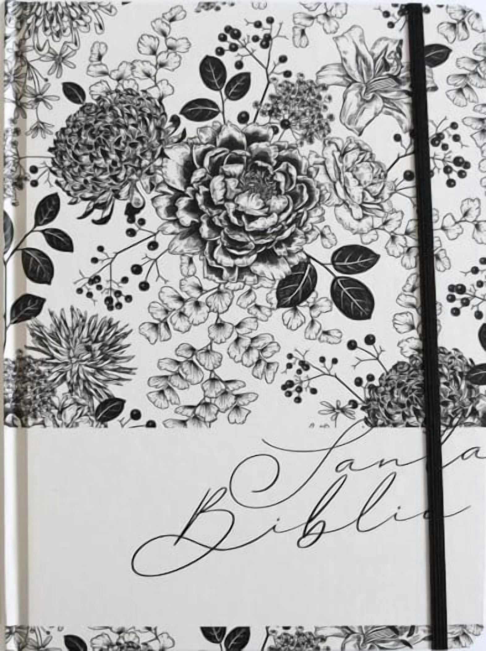Biblia de Apuntes RVR 1960 Tapa Dura, Blanco y Negro con Flores (Edición Cantos Pintados) / Spanish Journalling Bible RVR 1960 HC Black and White with Flowers (Hardcover)