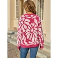 thumbnail image 5 of Women'S Fuzzy Knit Sweater Crew Neck Long Sleeve Floral Pullover Soft Cozy Loose Fit Fall Winter Top Rose Red XL, 5 of 7
