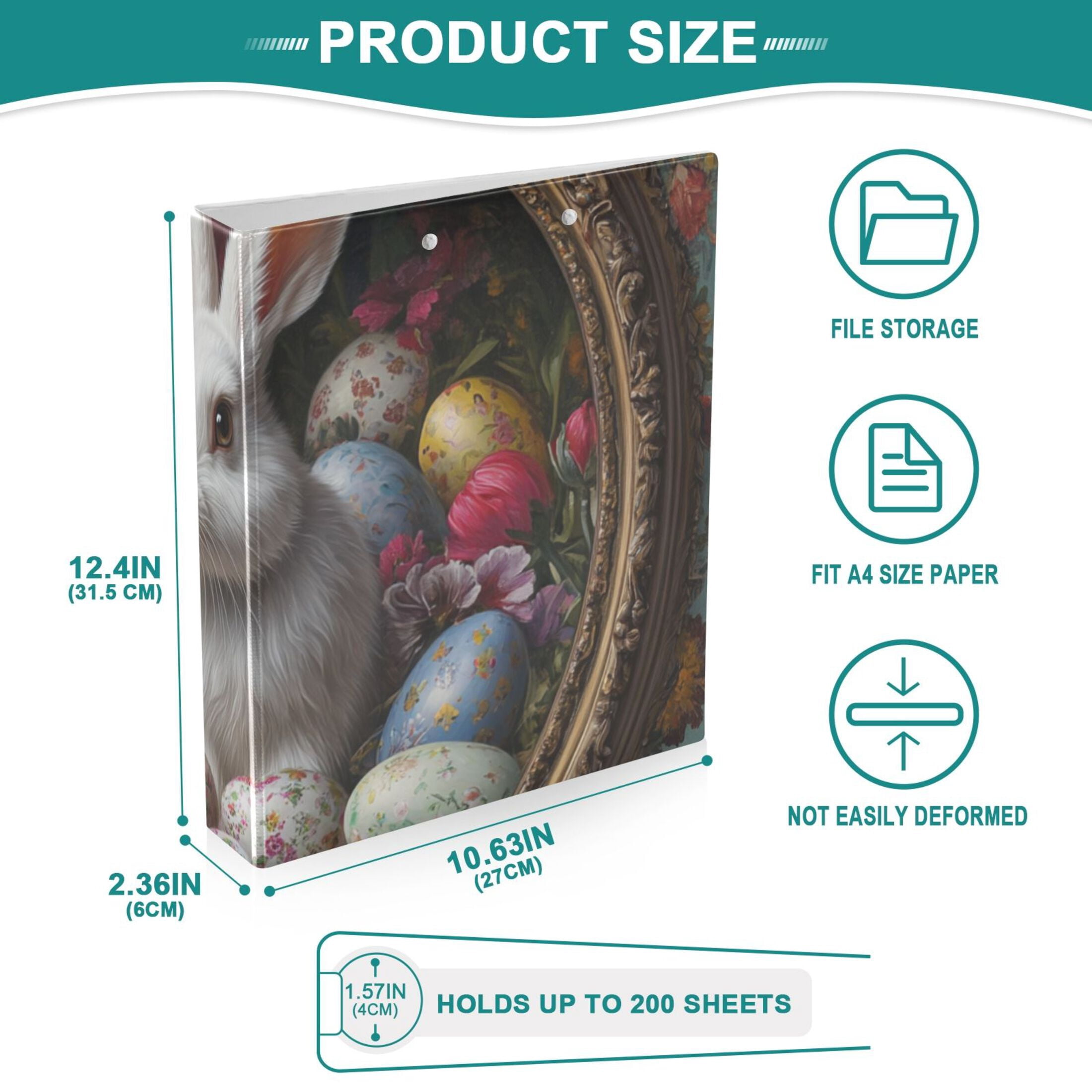 Rabbit Easter Eggs 3 Ring Binders 1.5 inch Hardcover File Folders with Interior Pockets A4 Size Organizer for School Office Hospital Set of 2