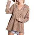 thumbnail image 1 of Women Drawstring V Neck Long Sleeve Side Split Hem Hooded Top, 1 of 4