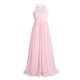 thumbnail image 3 of Lejafay Girls Halter Neck Lace Chiffon Flower Dresses Floor Length Dress Wedding Party Gown Pearl Pink 16, 3 of 7