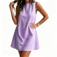 thumbnail image 2 of VBVC Women's Gingham Sleeveless Shift Mini Dress,Ladies Crew Neck A-Line Tunic Dress,Casual Summer Plaid Sundress For Women,Purple,S-2XL, 2 of 8