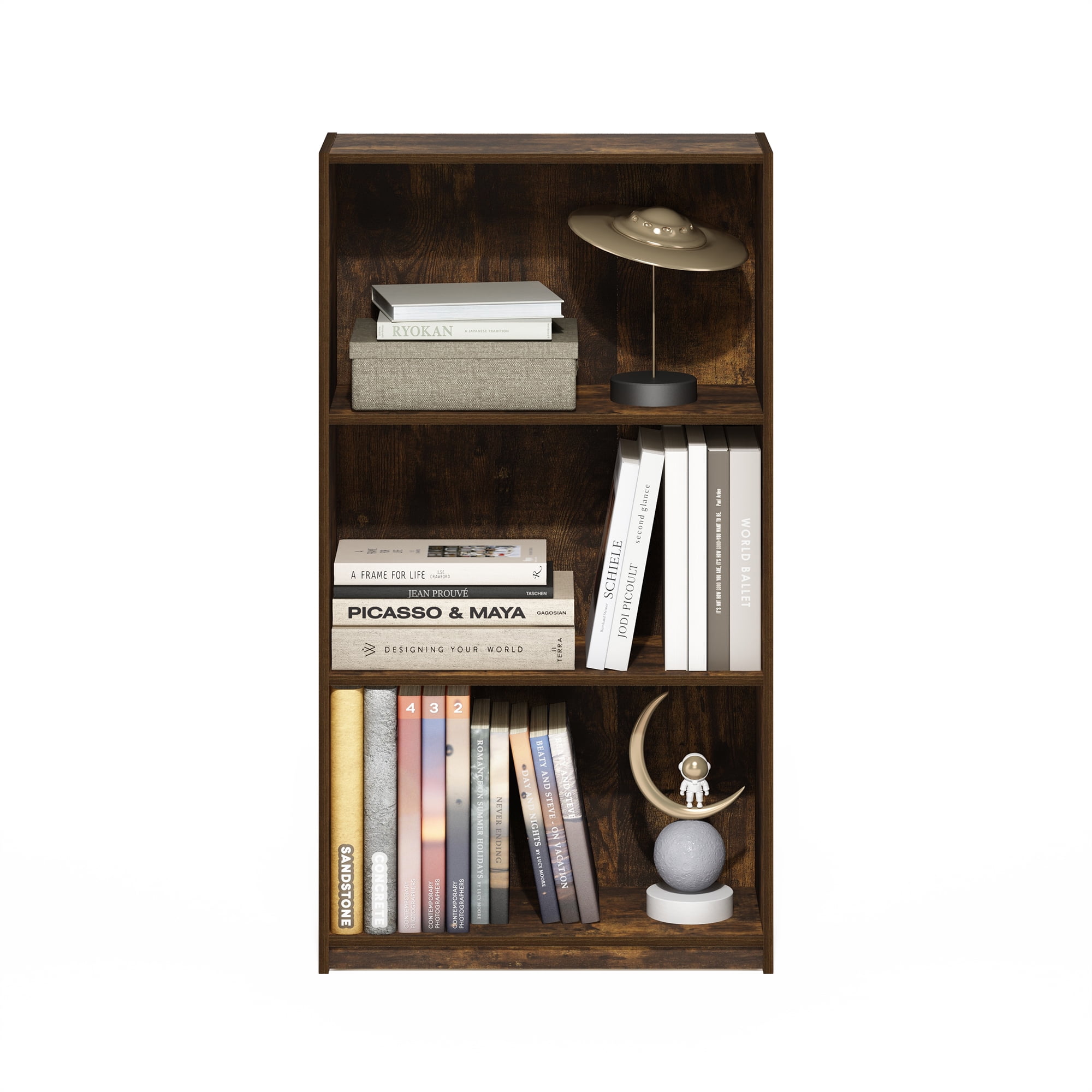Furinno Basic 3-Tier Bookcase Storage Shelves, Amber Pine